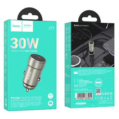 Auto punjač HOCO Z57, 30W, 3A, 1 x USB-C, Siva