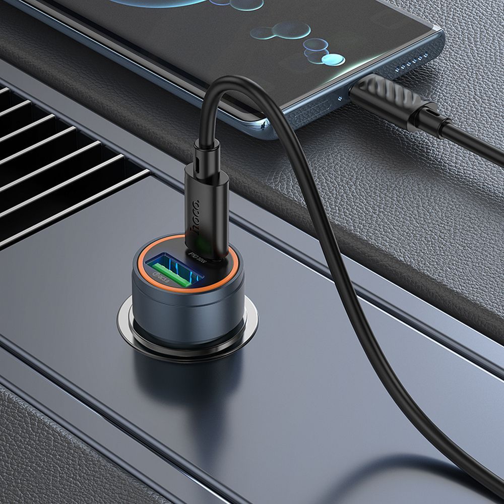 Auto punjač HOCO Z57A, 30W, 3A, 1 x USB-A - 1 x USB-C, Sivi