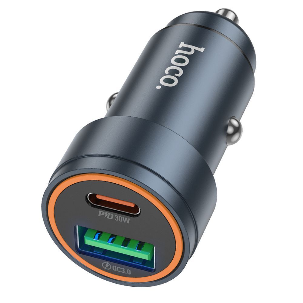 Auto punjač HOCO Z57A, 30W, 3A, 1 x USB-A - 1 x USB-C, Sivi