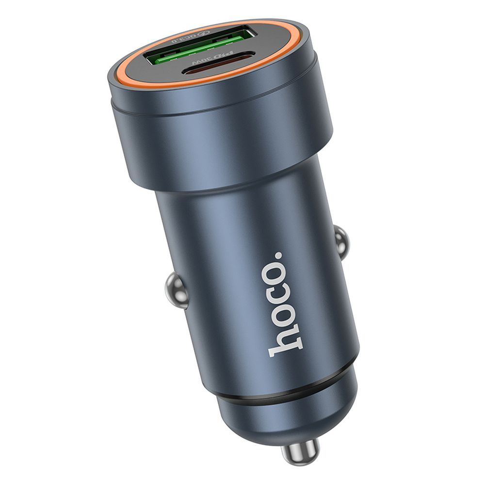 Auto punjač HOCO Z57A, 30W, 3A, 1 x USB-A - 1 x USB-C, Sivi