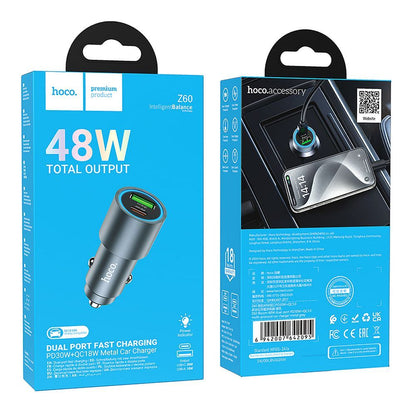 Auto punjač HOCO Z60, 48W, 3A, 1 x USB-A - 1 x USB-C, Crni