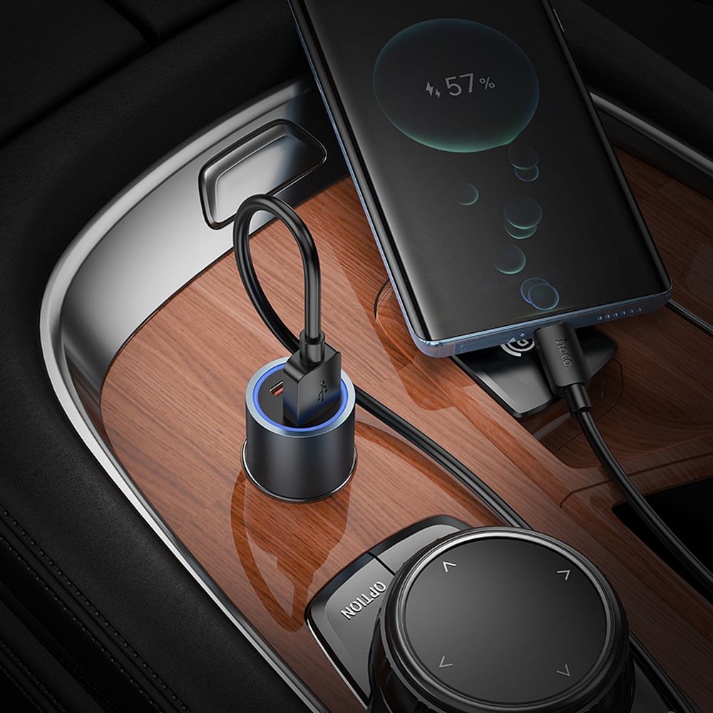 Auto punjač HOCO Z60, 48W, 3A, 1 x USB-A - 1 x USB-C, Crni