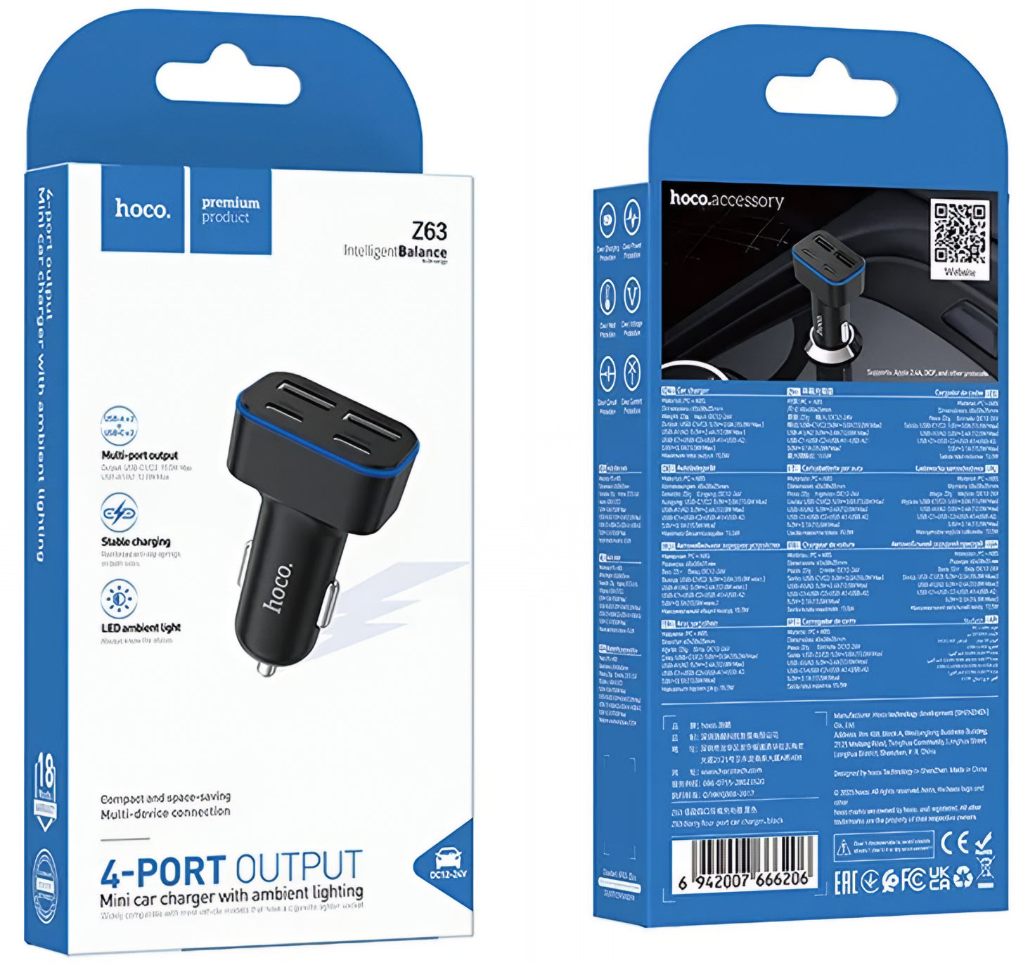 Auto punjač HOCO Z63, 42W, 3A, 2 x USB-A - 2 x USB-C, Crni