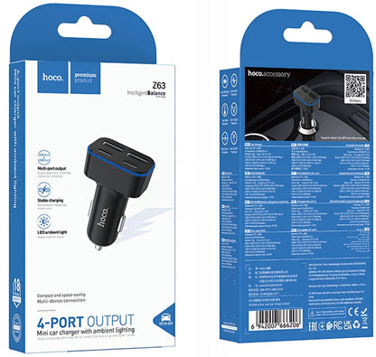 Auto punjač HOCO Z63, 42W, 3A, 2 x USB-A - 2 x USB-C, Crni