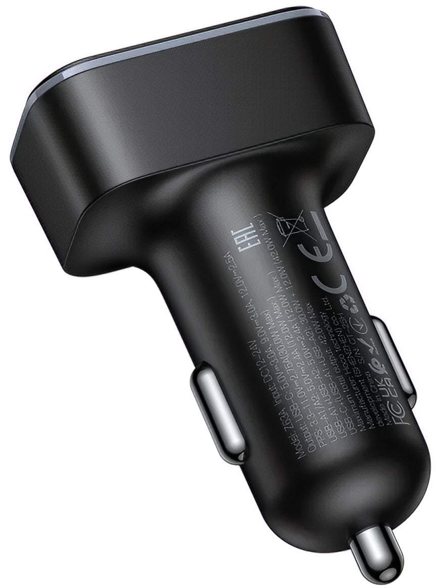 Auto punjač HOCO Z63A Display, 42W, 3A, 1 x USB-C - 2 x USB-A, Crni