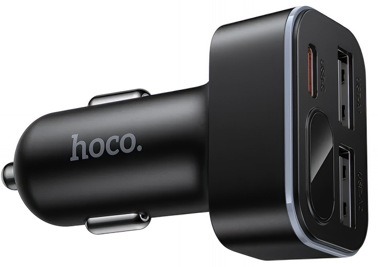 Auto punjač HOCO Z63A Display, 42W, 3A, 1 x USB-C - 2 x USB-A, Crni