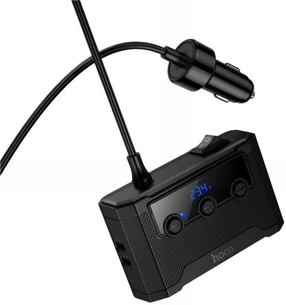 Auto punjač HOCO Z64, 15.5W, 3.1A, 2 x USB-A - 2 x USB-C - 3 x Produžetak upaljača, Crni