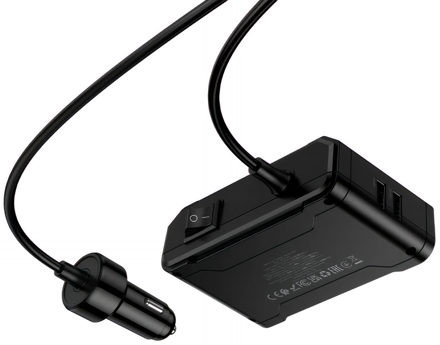 Auto punjač HOCO Z64, 15.5W, 3.1A, 2 x USB-A - 2 x USB-C - 3 x Produžetak upaljača, Crni