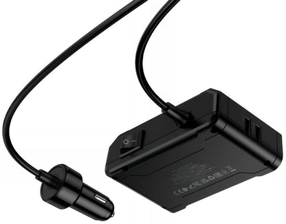 Auto punjač HOCO Z64, 15.5W, 3.1A, 2 x USB-A - 2 x USB-C - 3 x Produžetak upaljača, Crni