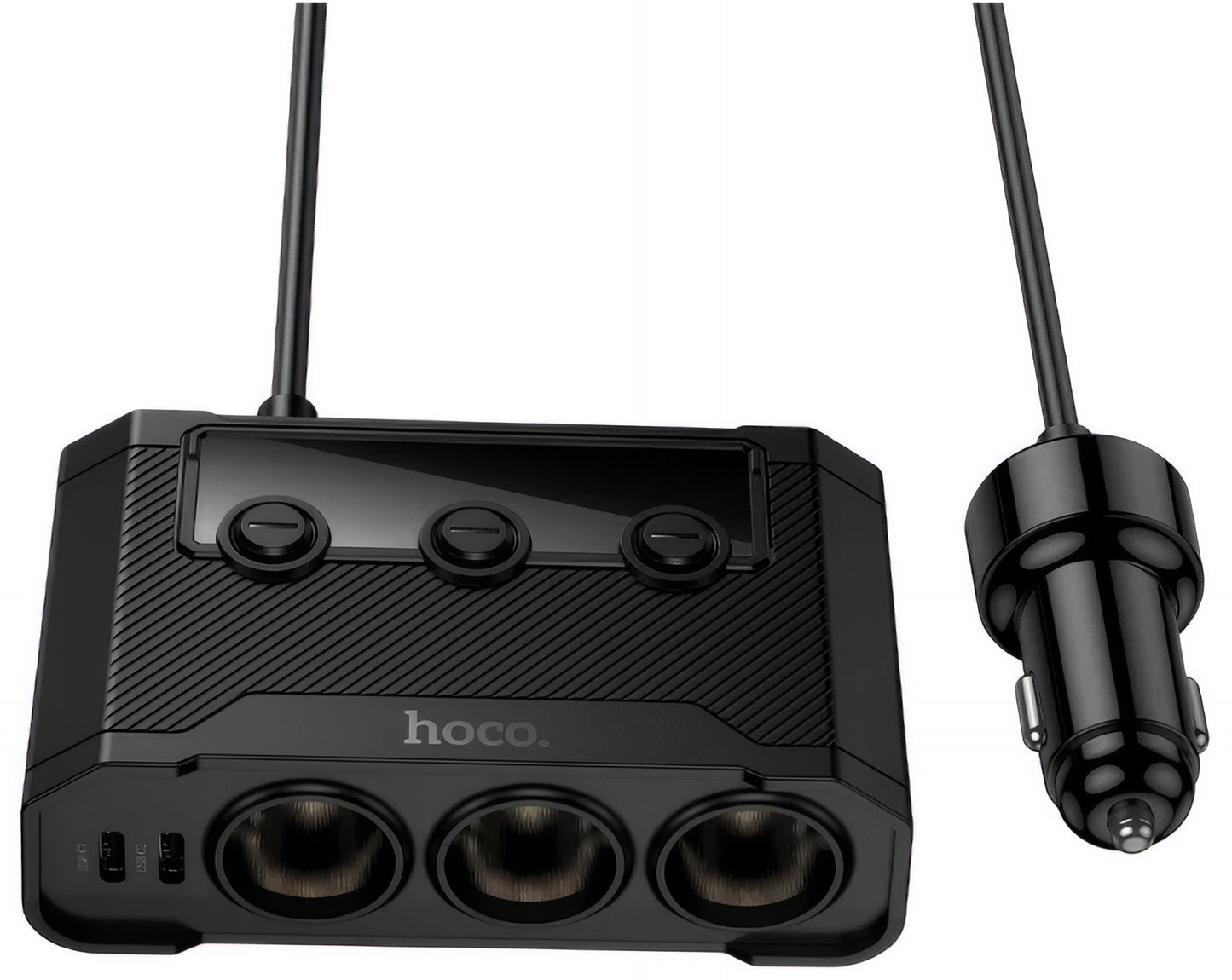 Auto punjač HOCO Z64, 15.5W, 3.1A, 2 x USB-A - 2 x USB-C - 3 x Produžetak upaljača, Crni