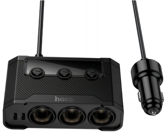 Auto punjač HOCO Z64, 15.5W, 3.1A, 2 x USB-A - 2 x USB-C - 3 x Produžetak upaljača, Crni