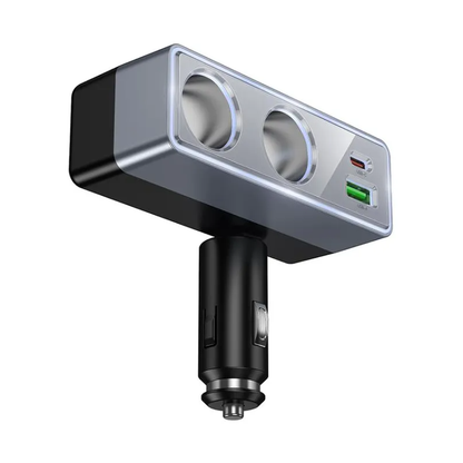 Auto punjač HOCO Z65B, 240W, 1 x USB-A - 1 x USB-C - 2 x Produžetak upaljača, Crna