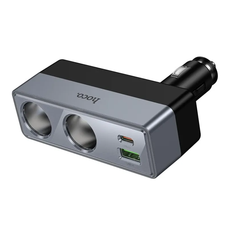 Auto punjač HOCO Z65B, 240W, 1 x USB-A - 1 x USB-C - 2 x Produžetak upaljača, Crna