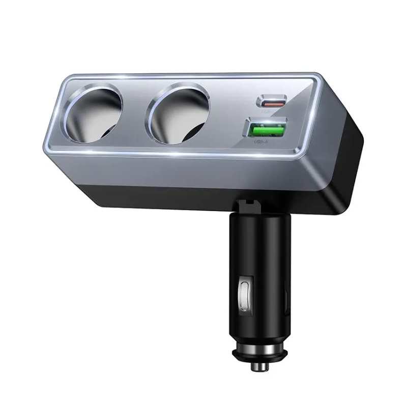 Auto punjač HOCO Z65B, 240W, 1 x USB-A - 1 x USB-C - 2 x Produžetak upaljača, Crna
