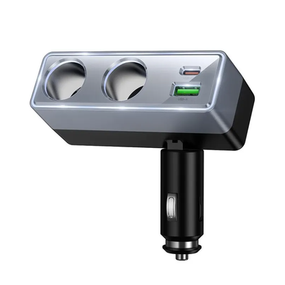 Auto punjač HOCO Z65B, 240W, 1 x USB-A - 1 x USB-C - 2 x Produžetak upaljača, Crna