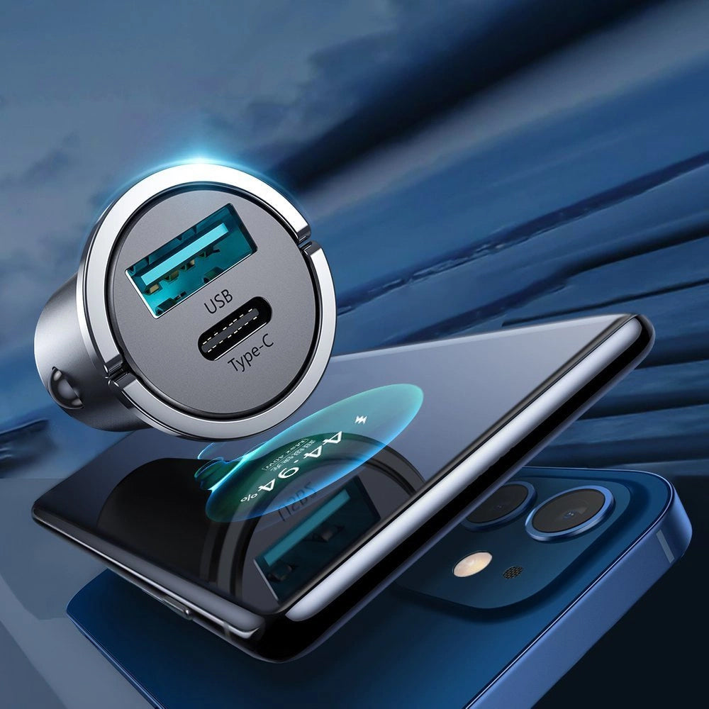 Auto punjač Joyroom C-A35, 45W, 5A, 1 x USB-A - 1 x USB-C, Sivi