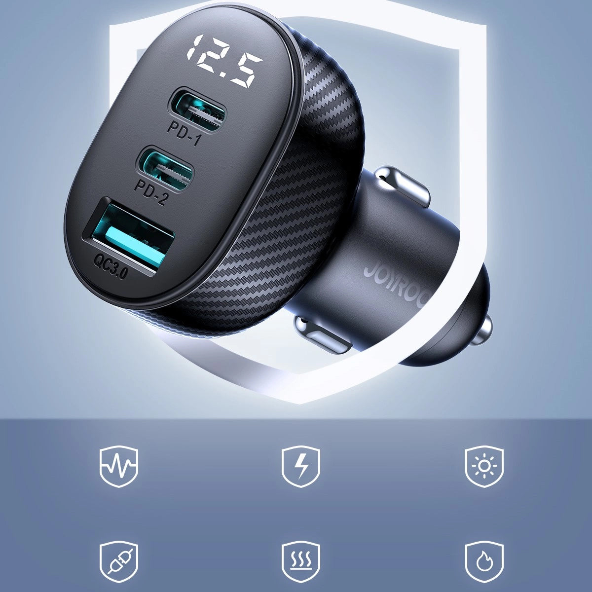 Auto punjač Joyroom JR-CCD04, 30W, 3A, 1 x USB-A - 2 x USB-C, Crni