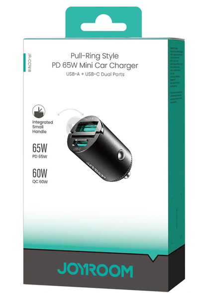Auto punjač Joyroom JR-CCN18, 65W, 1 x USB-A - 1 x USB-C, Crna