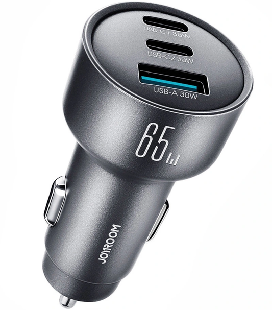 Auto punjač Joyroom JR-CCN19, 65W, 1 x USB-A - 2 x USB-C, Siva