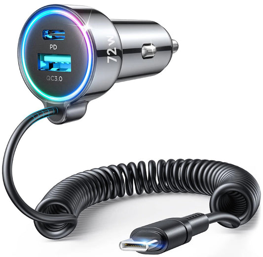 Auto punjač s USB-C kabelom Joyroom JR-CL07, 72W, 3A, 1 x USB-A - 1 x USB-C, Crni