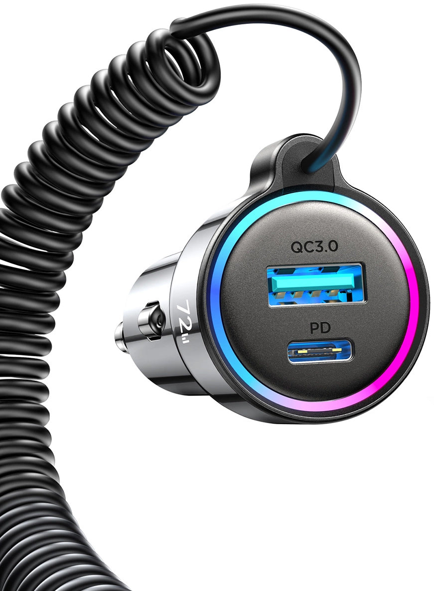 Auto punjač s USB-C kabelom Joyroom JR-CL07, 72W, 3A, 1 x USB-A - 1 x USB-C, Crni