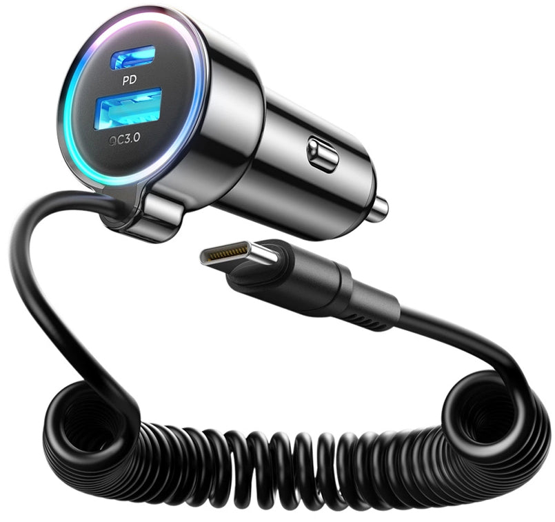 Auto punjač s USB-C kabelom Joyroom JR-CL07, 72W, 3A, 1 x USB-A - 1 x USB-C, Crni
