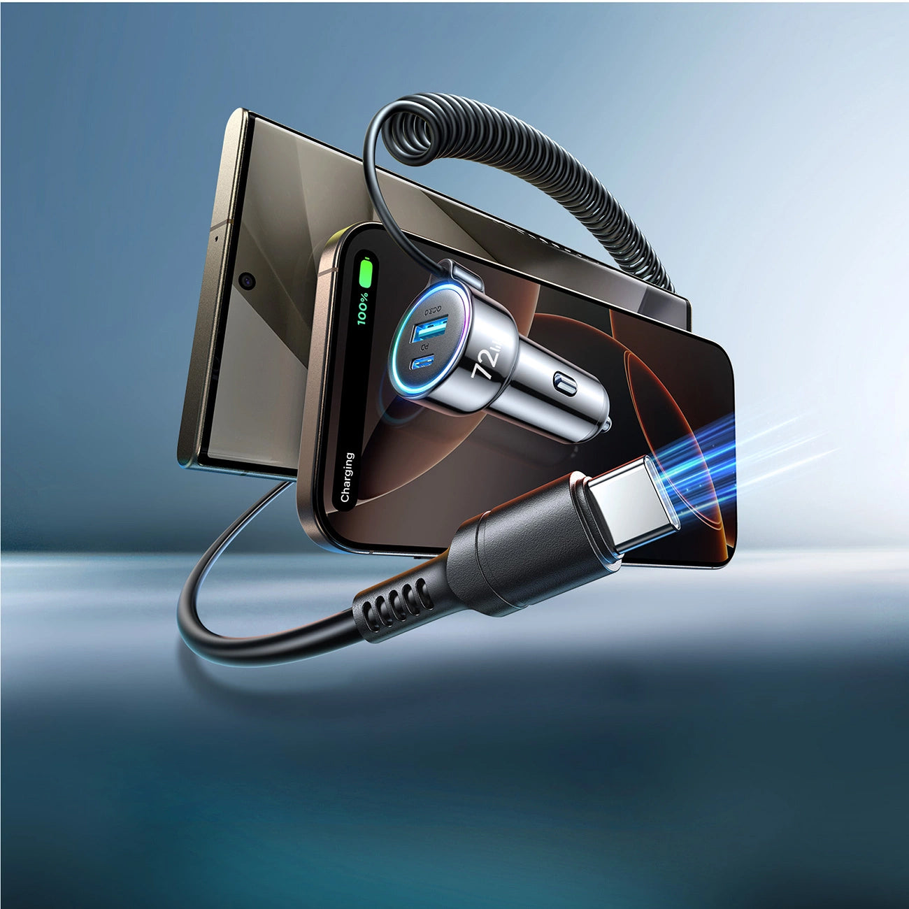 Auto punjač s USB-C kabelom Joyroom JR-CL07, 72W, 3A, 1 x USB-A - 1 x USB-C, Crni