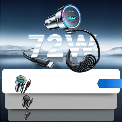Auto punjač s USB-C kabelom Joyroom JR-CL07, 72W, 3A, 1 x USB-A - 1 x USB-C, Crni