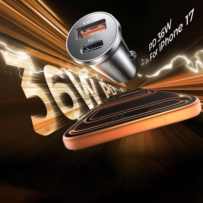 Auto punjač Lisen, 36W, 3A, 1 x USB-A - 1 x USB-C, Crni YL0223090002