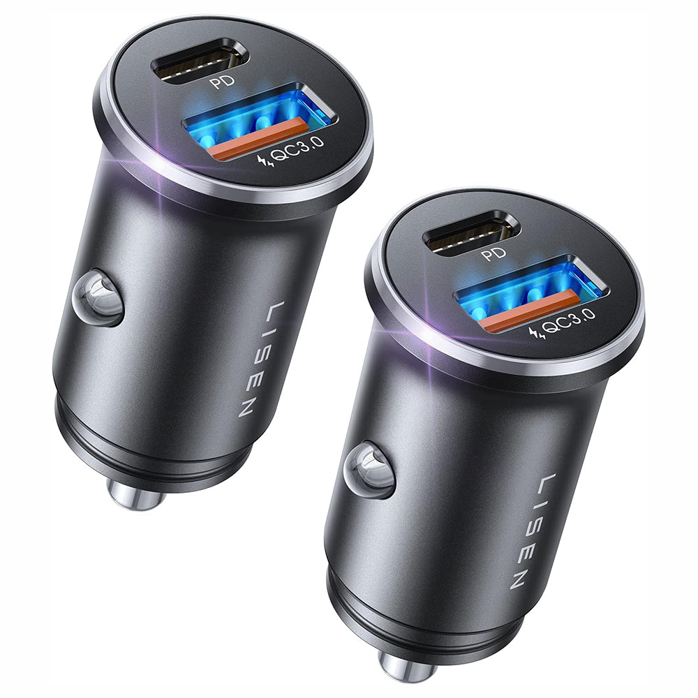 Auto punjač Lisen, 36W, 3A, 1 x USB-A - 1 x USB-C, Set 2 komada, Crni YL0223080038