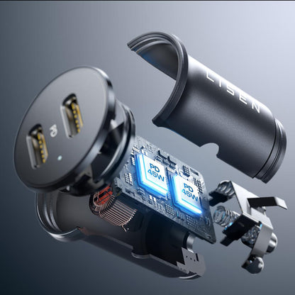 Auto punjač Lisen, 45W, 3A, 2 x USB-C, Crni YL0223080007