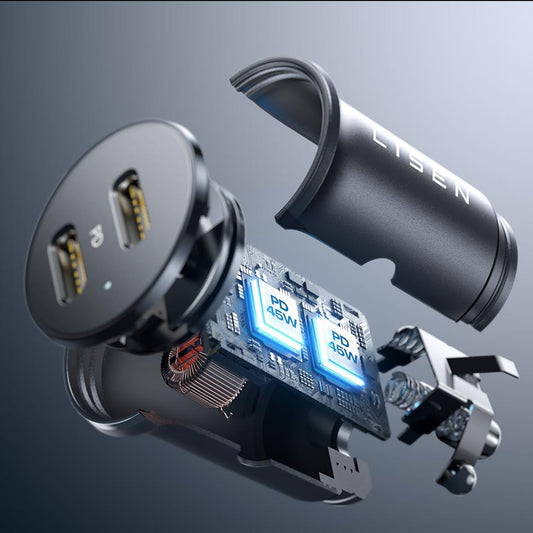Auto punjač Lisen, 45W, 3A, 2 x USB-C, Crni YL0223080007
