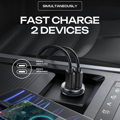 Auto punjač Lisen, 45W, 3A, 2 x USB-C, Crni YL0223080007