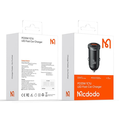 Auto punjač McDodo CC-2320 Cool, 33W, 3A, 1 x USB-A - 1 x USB-C, Crni