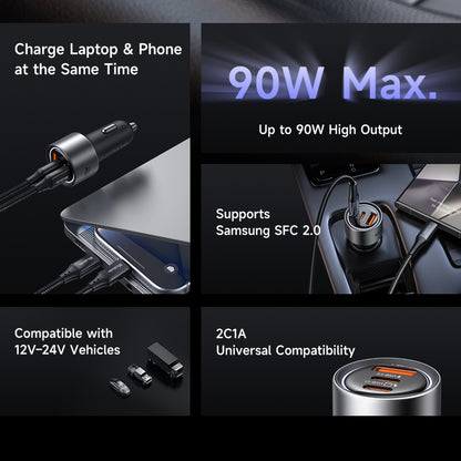 Auto punjač McDodo CC-3110 Gana, 90W, 3A, 1 x USB-A - 2 x USB-C, Crna