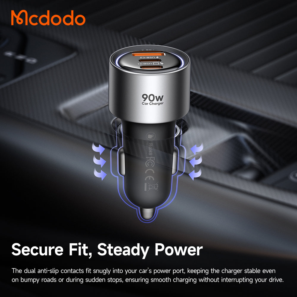 Auto punjač McDodo CC-3110 Gana, 90W, 3A, 1 x USB-A - 2 x USB-C, Crna