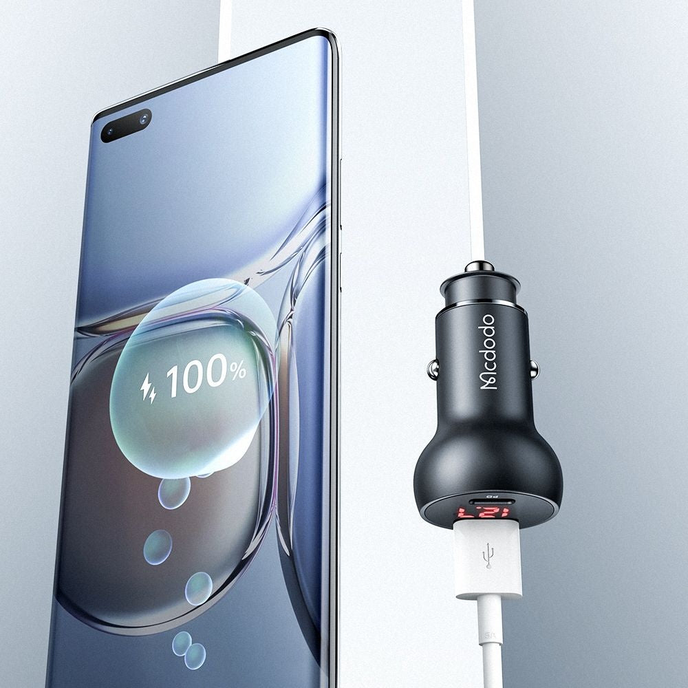 Auto punjač McDodo CC-7030 Display, 45W, 5A, 1 x USB-A - 1 x USB-C, Crni