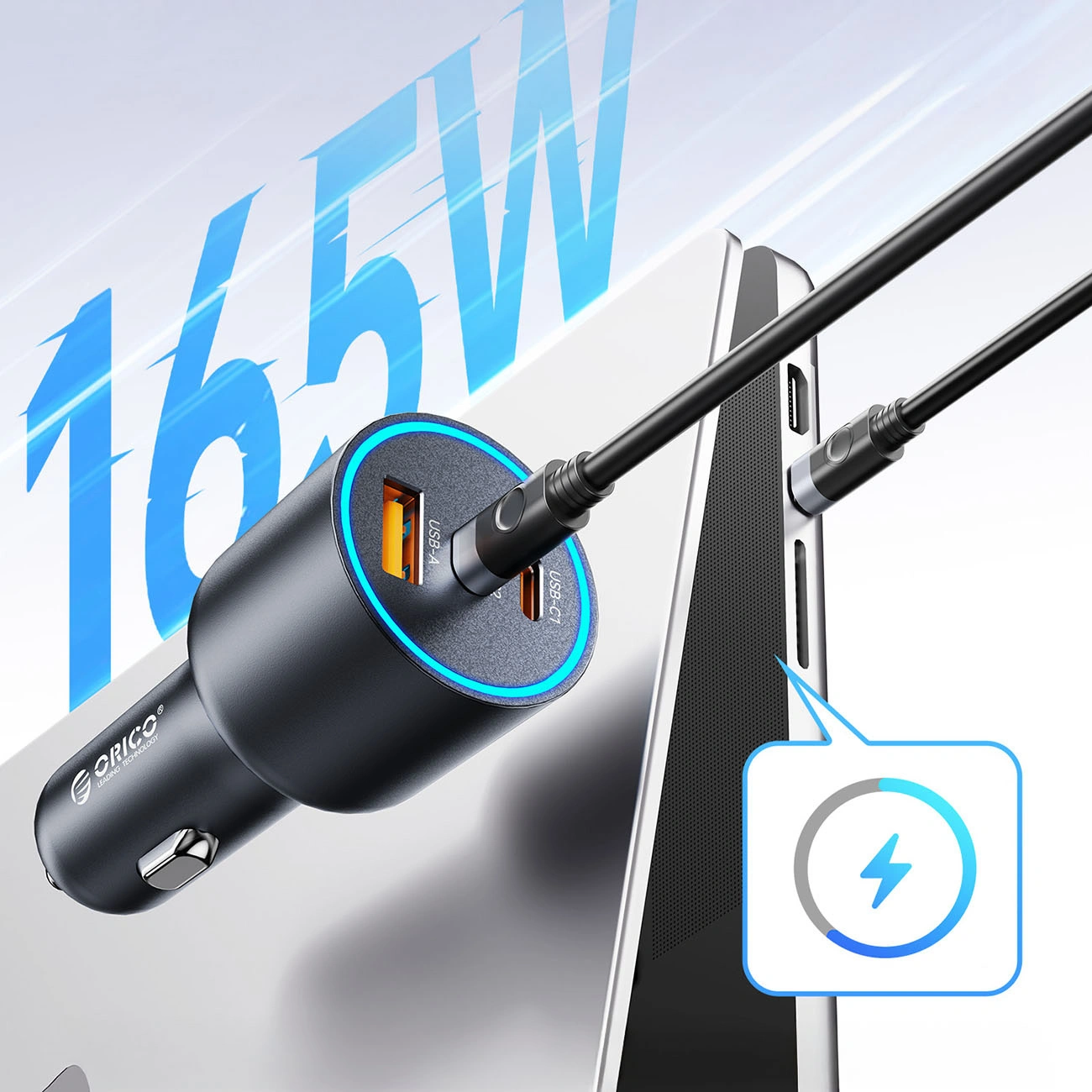 Orico HyperDrive Auto Punjač, 165W, 5A, 1 x USB-A - 2 x USB-C, Crni