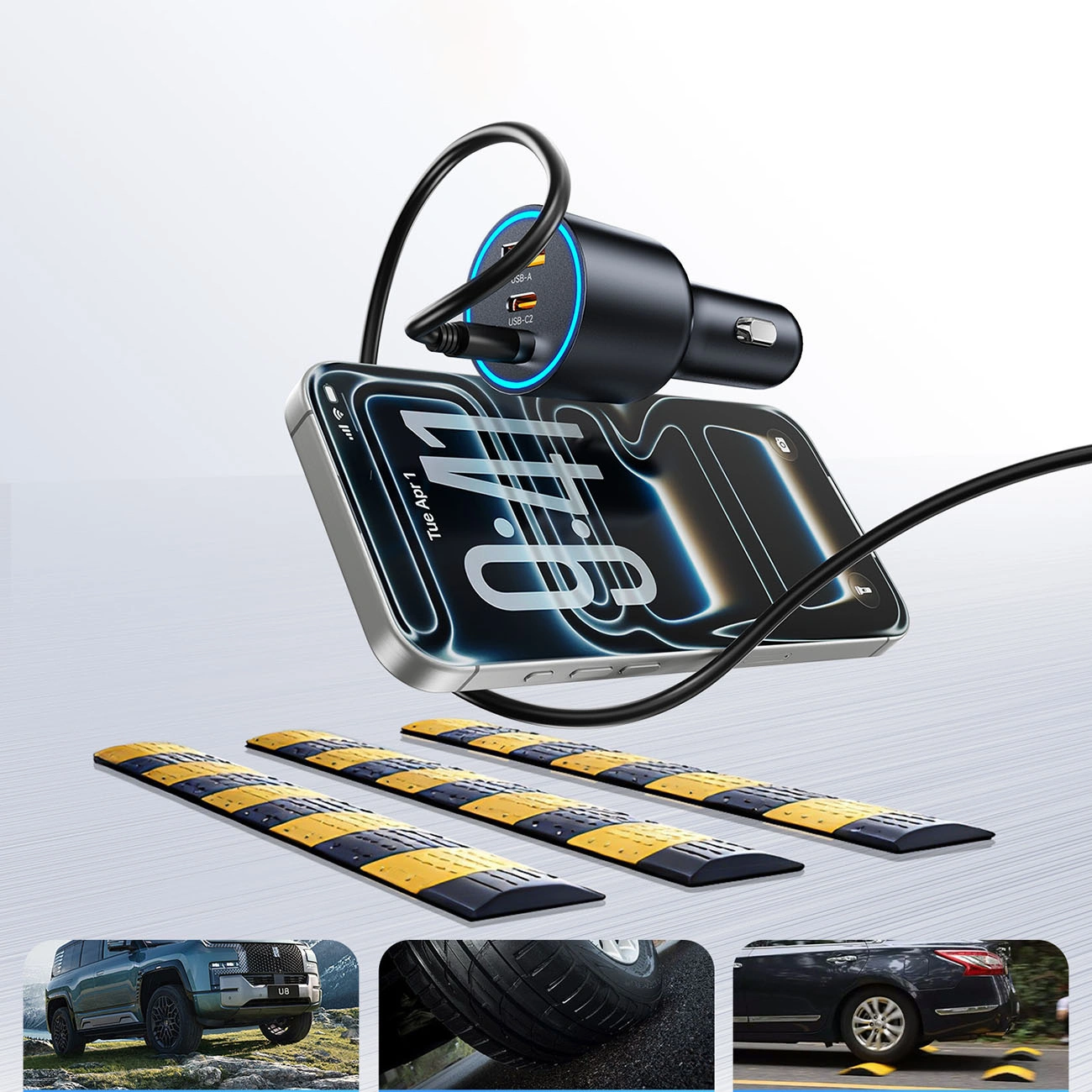 Orico HyperDrive Auto Punjač, 165W, 5A, 1 x USB-A - 2 x USB-C, Crni