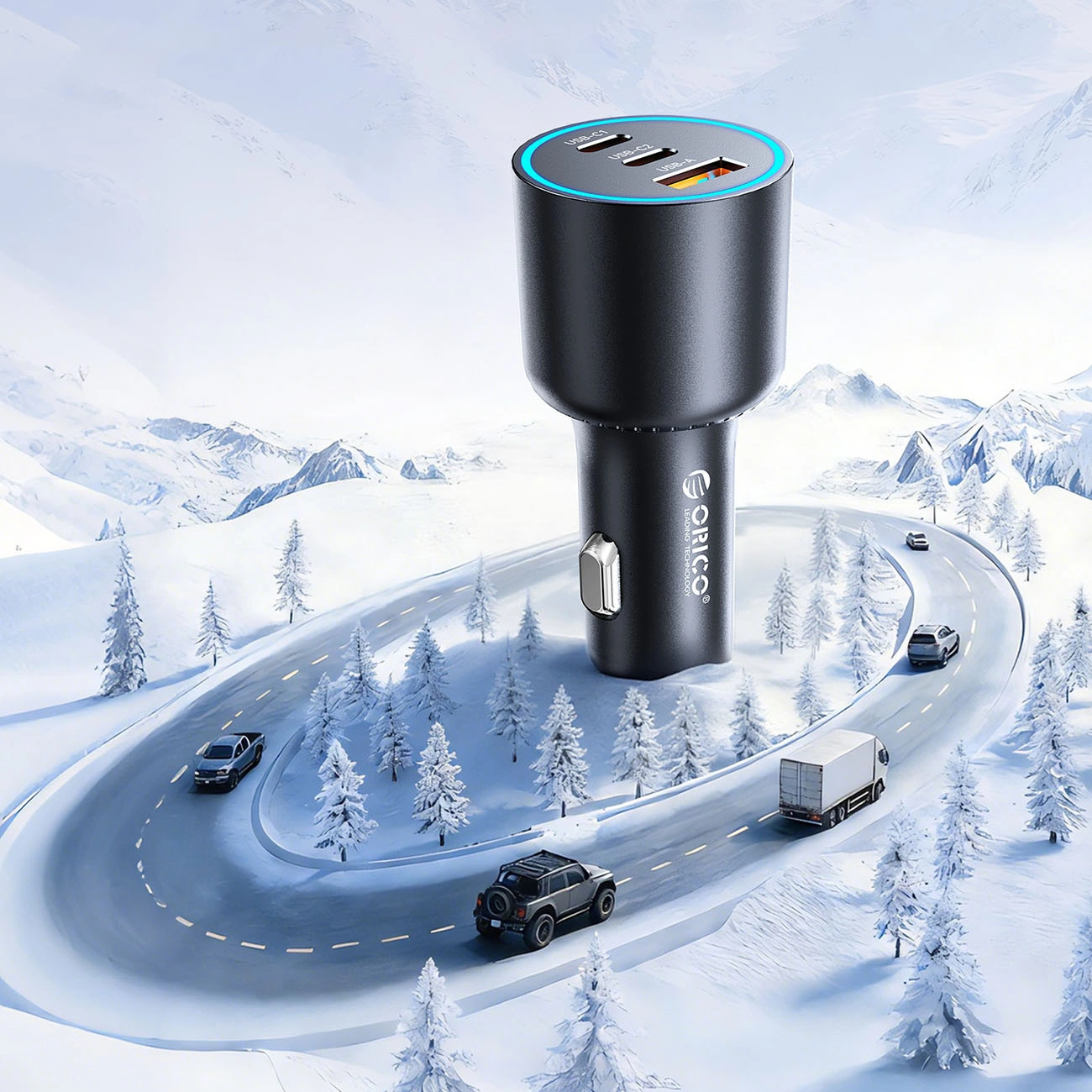 Orico HyperDrive Auto Punjač, 165W, 5A, 1 x USB-A - 2 x USB-C, Crni