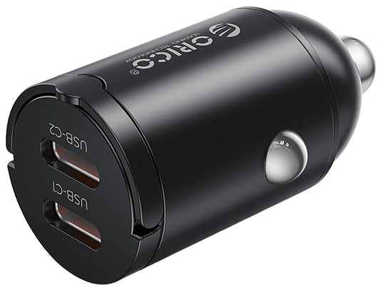 Auto punjač Orico MiniRing, 30W, 3A, 2 x USB-C, Crna