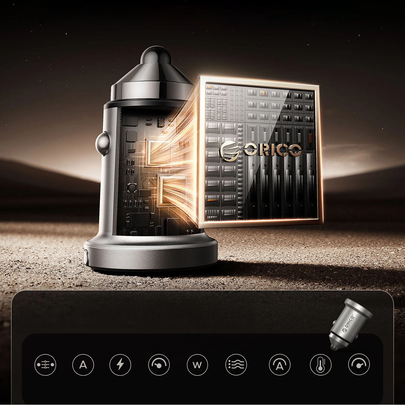 Auto punjač Orico MiniRing Pro, 45W, 3A, 1 x USB-A - 1 x USB-C, Srebrni