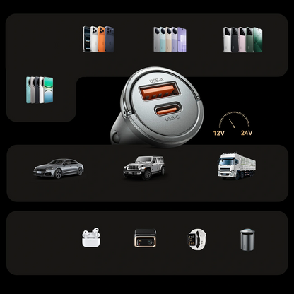 Auto punjač Orico MiniRing Pro, 45W, 3A, 1 x USB-A - 1 x USB-C, Srebrni
