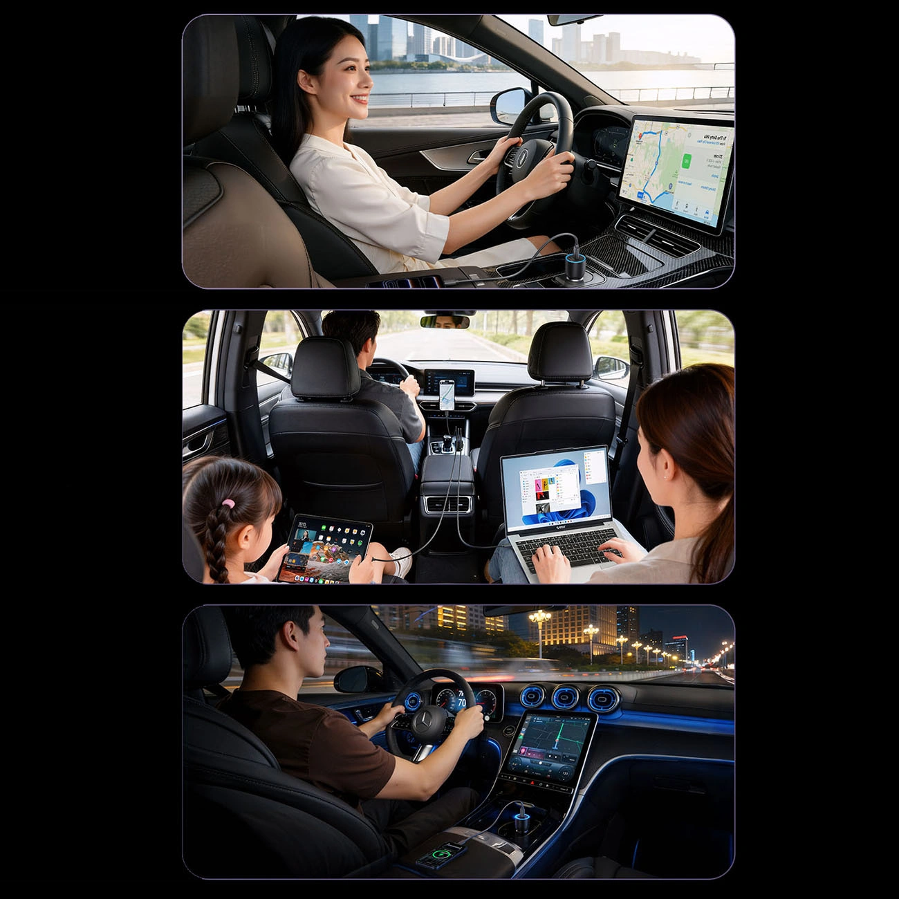 Auto punjač Orico PowerLink, 165W, 5A, 1 x USB-A - 2 x USB-C, Crni