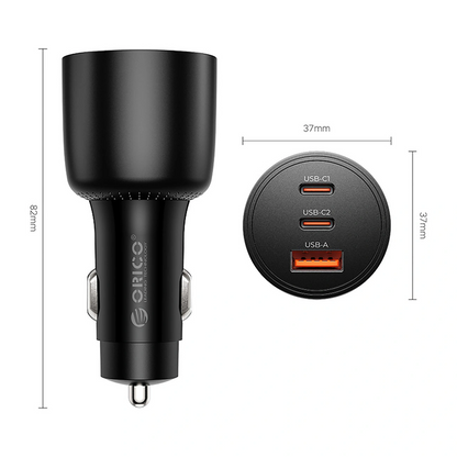 Auto punjač Orico PowerLink, 165W, 5A, 1 x USB-A - 2 x USB-C, Crni
