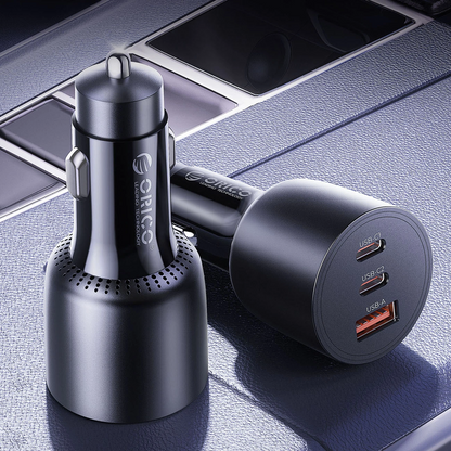 Auto punjač Orico PowerLink, 165W, 5A, 1 x USB-A - 2 x USB-C, Crni