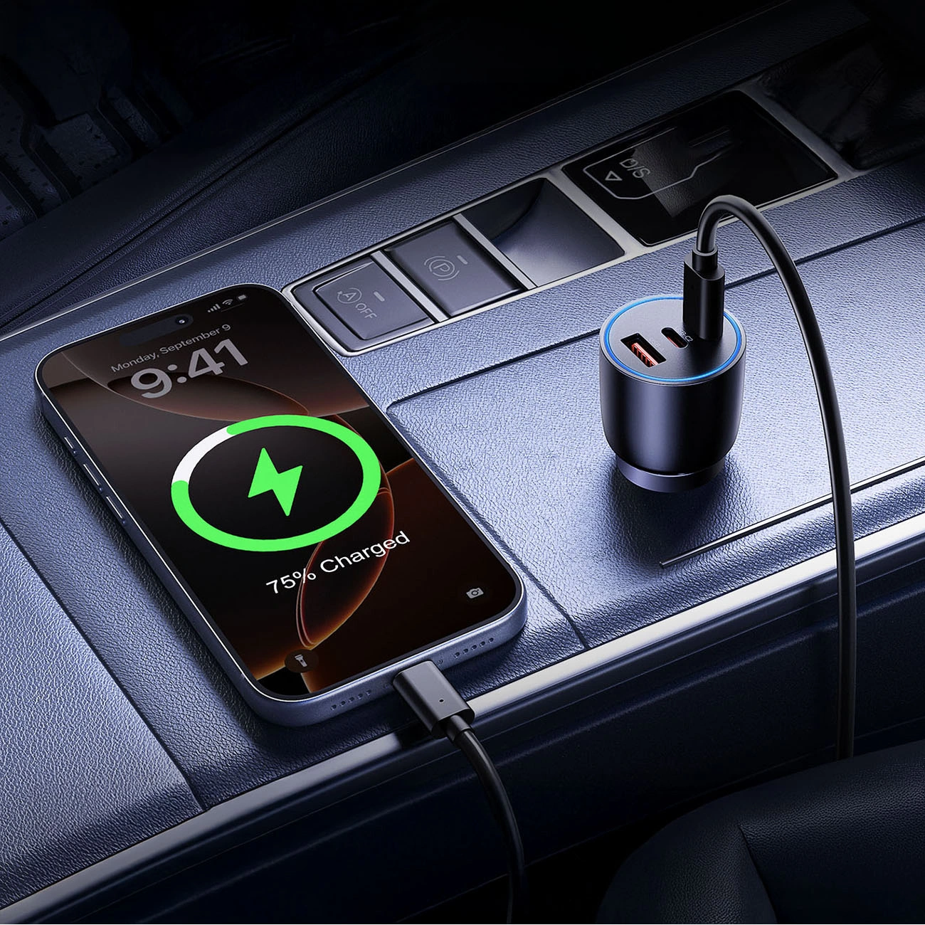 Auto punjač Orico PowerLink, 165W, 5A, 1 x USB-A - 2 x USB-C, Crni