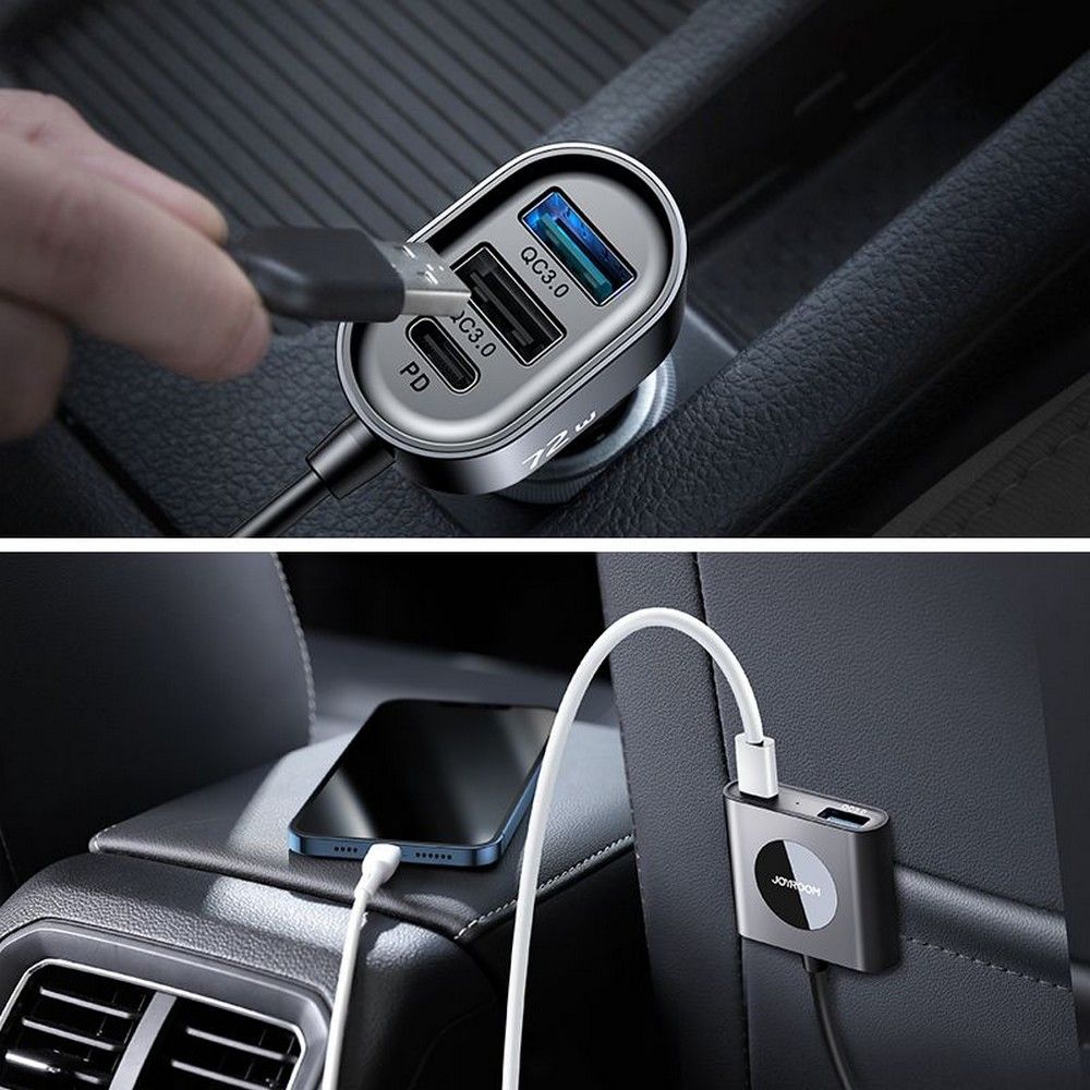 Auto punjač Joyroom JR-CL05, 72W, 3A, 2 x USB-C - 3 x USB-A, Crni