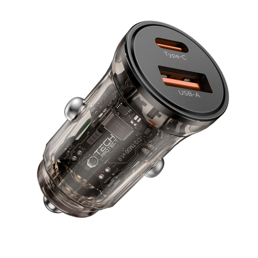 Auto punjač Tech-Protect CC01, 45W, 5A, 1 x USB-A - 1 x USB-C, Crni