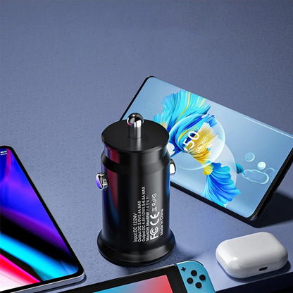 Auto punjač Techsuit C4 MiniFuseX, 20W, 3A, 1 x USB-A - 1 x USB-C, Crni